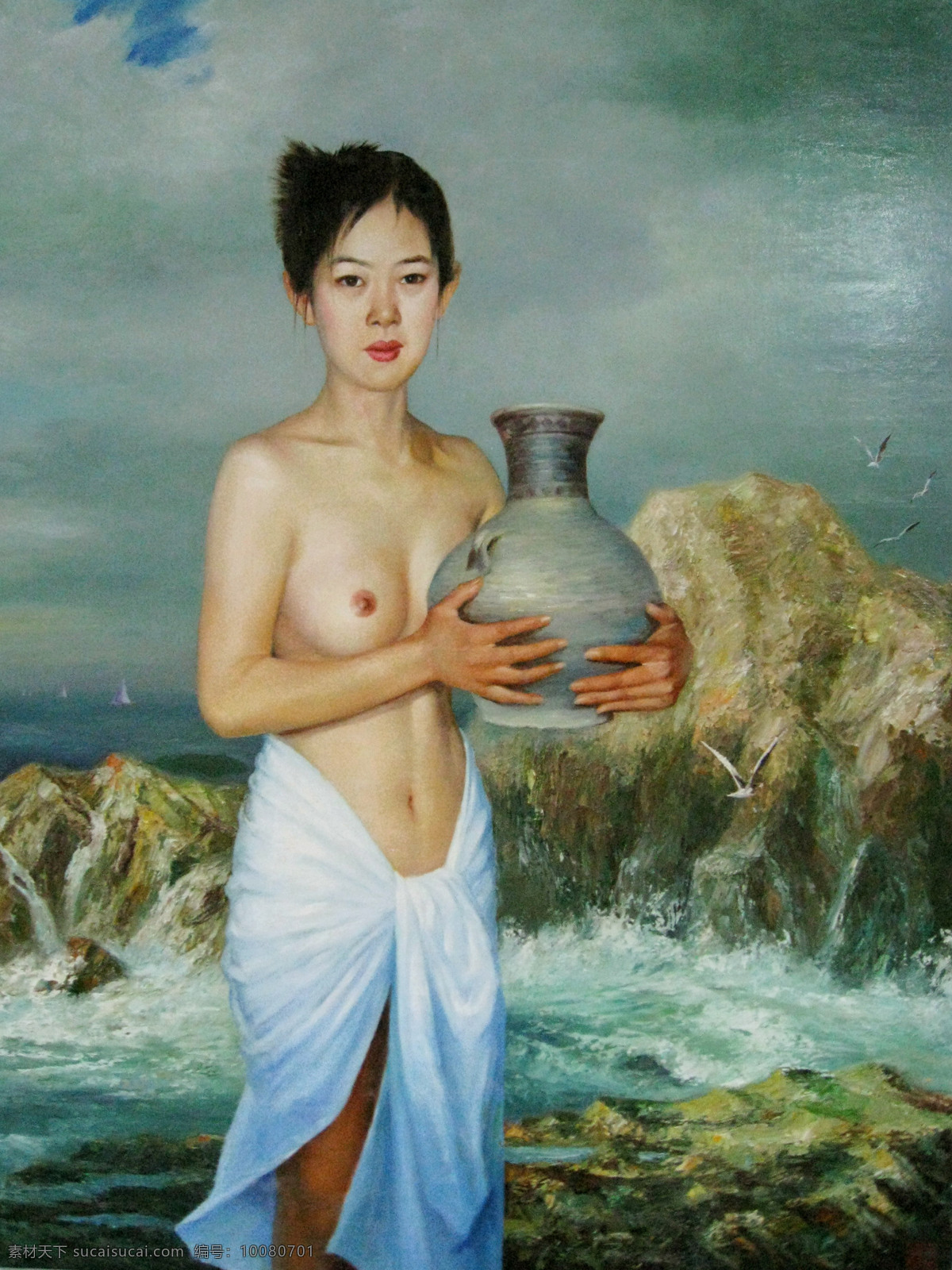 海边的少女 海水 绘画书法 礁石 美术 女人 女子 人物画 边的少女 油画 少妇 陶瓷品 油画艺术 油画作品49 文化艺术 家居装饰素材