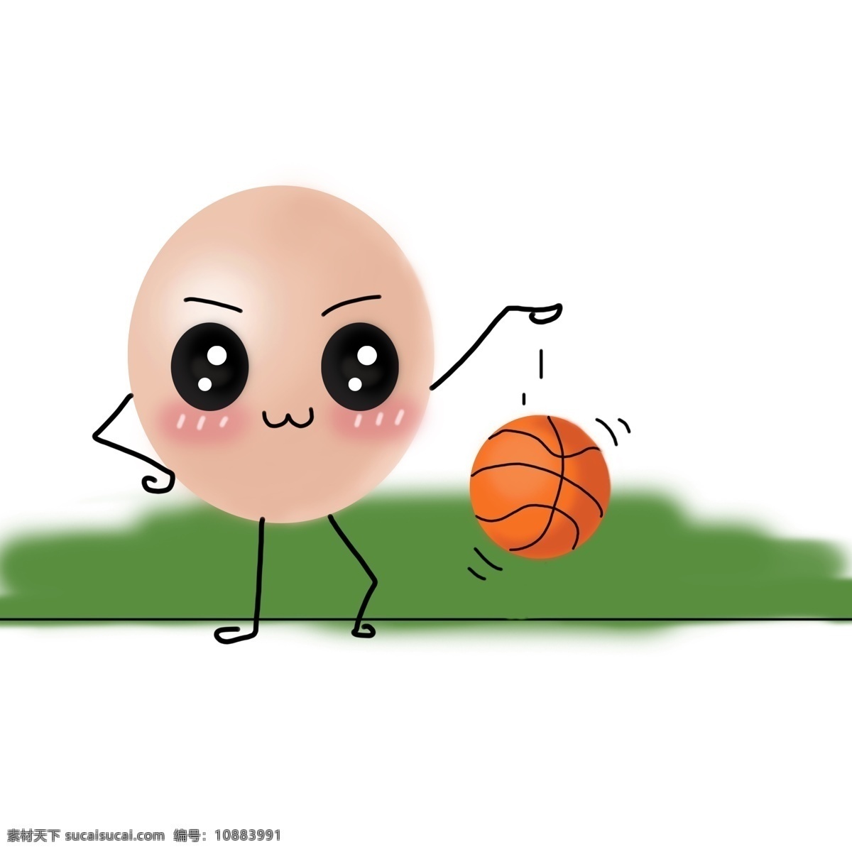 汤圆 篮球 手绘 元素 打篮球 草坪 拟人