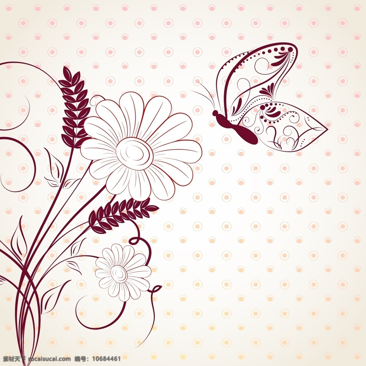 带有 抽象 花 蝴蝶 圆形 图案 摘要 动物 背景壁纸 花卉和漩涡 饰品装饰 纹理和图案 矢量艺术 古董和复古 模板和模型
