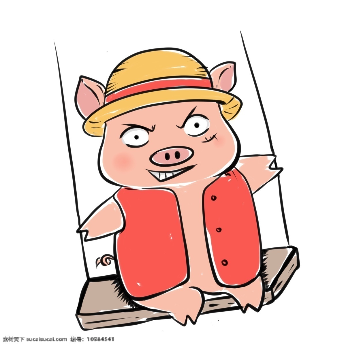 猪年百变小猪 猪年 小猪 粉红猪 草帽 红背心 嘿嘿笑 大耳朵 大眼睛 小蹄子 荡秋千 手绘 卡通