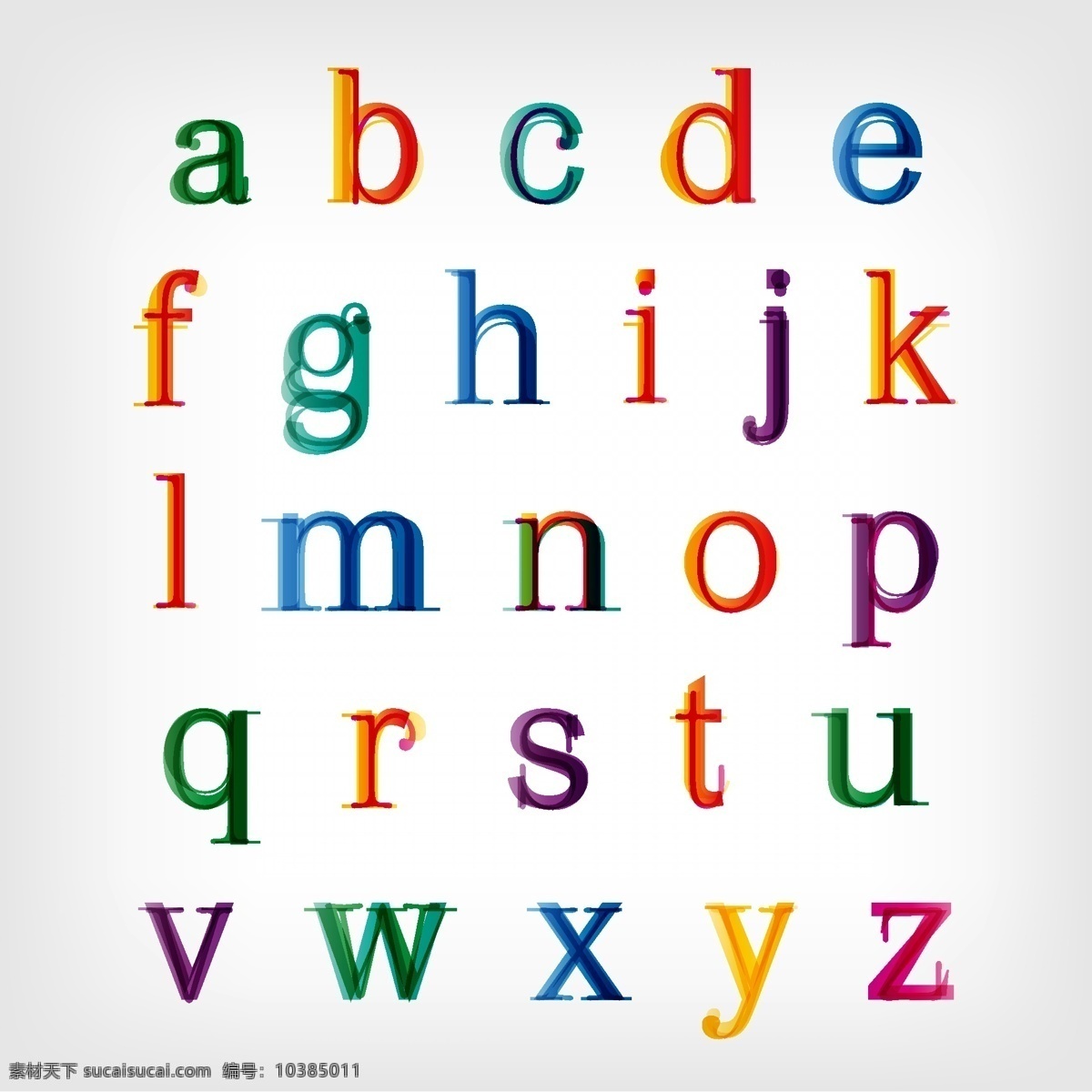 彩色英语字母 彩色 英语字母 文字 艺术字体 书画文字 文化艺术 矢量素材 白色