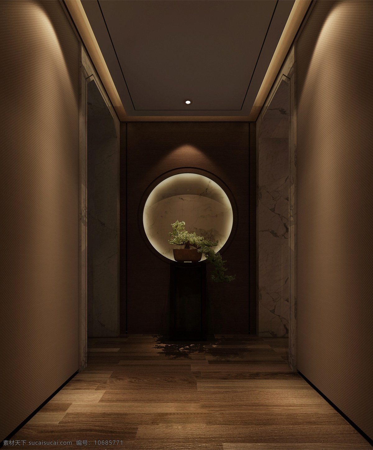 现代 客厅 走廊 装修 深 褐 背景 墙 室内装修 效果图 客厅装修 木地板 深色背景墙 盆栽装饰