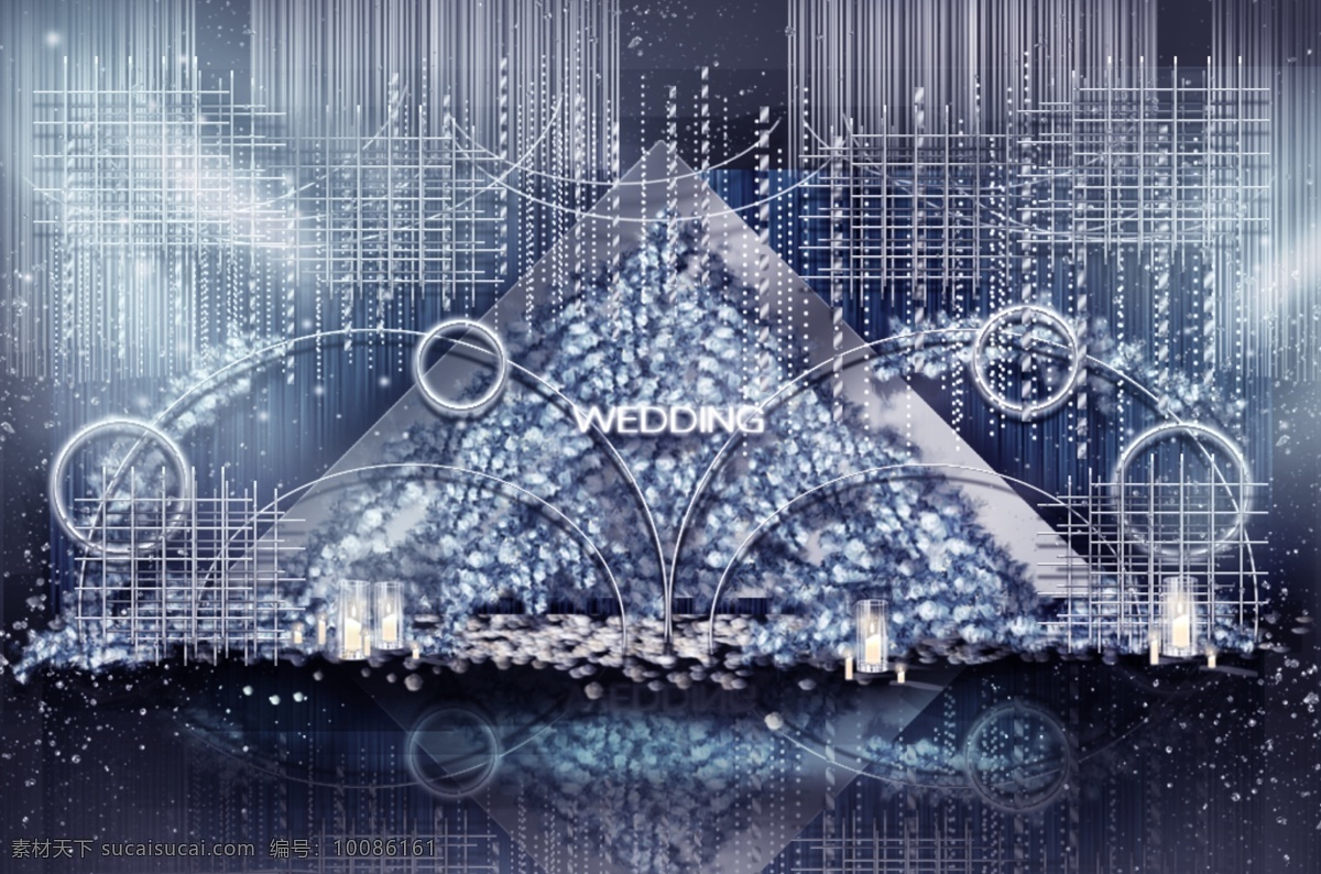 蓝色 婚礼 合影 区 效果图 星空 线条 三角形 网格 花瓣 发光圆 吊顶 线帘 珠帘 布幔 花墙 蜡烛 发光字 婚礼效果图 星空主题婚礼 婚礼合影区 蓝色婚礼