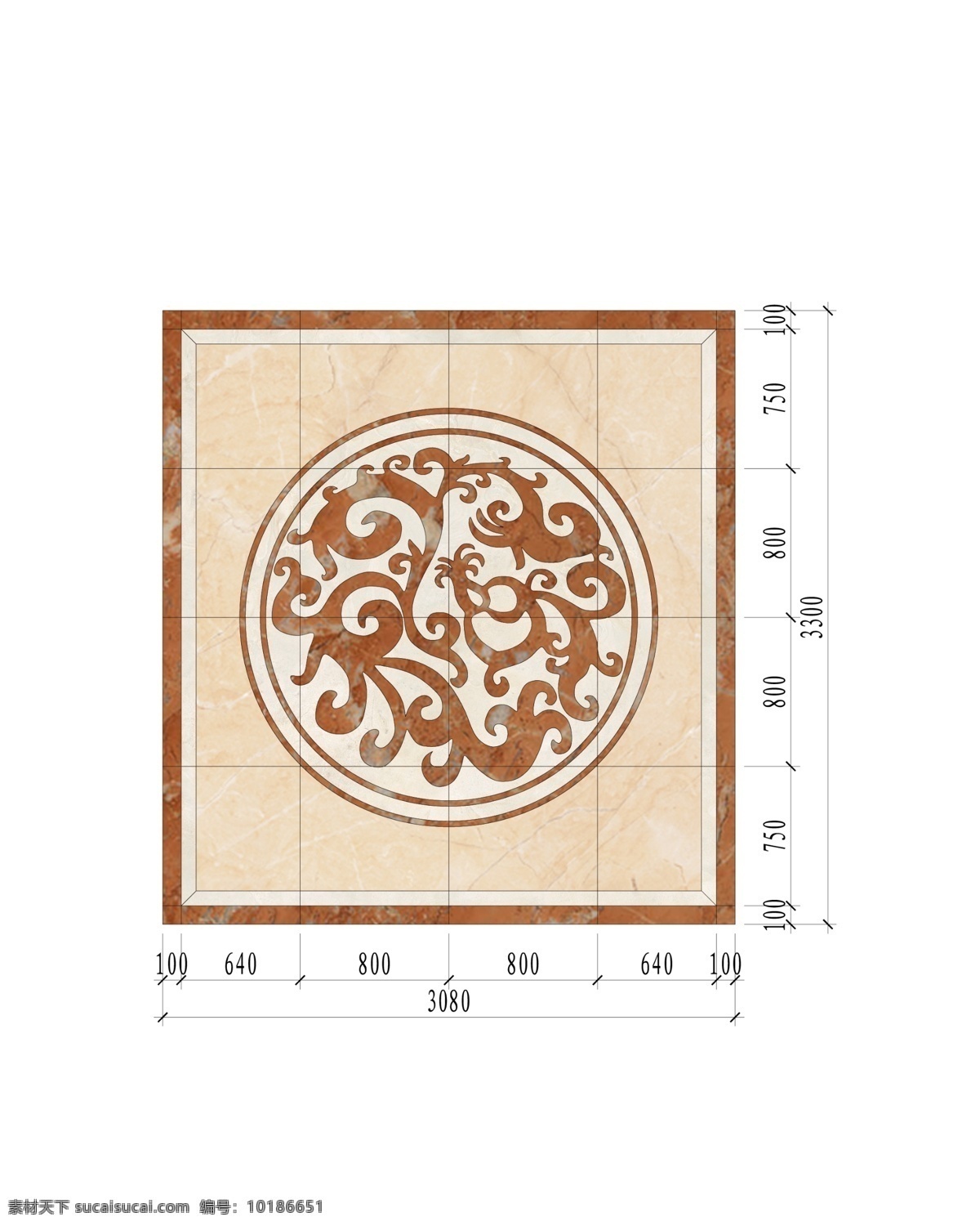 餐厅拼花 凤尾图 拼花 地面拼花 圆形拼花 瓷砖拼花 分层 源文件