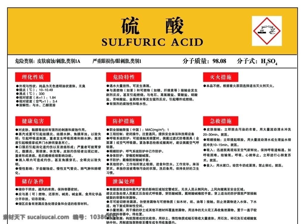 硫酸 危害告知牌 化学品危害 告知牌 警示牌 公示牌 有害物质牌