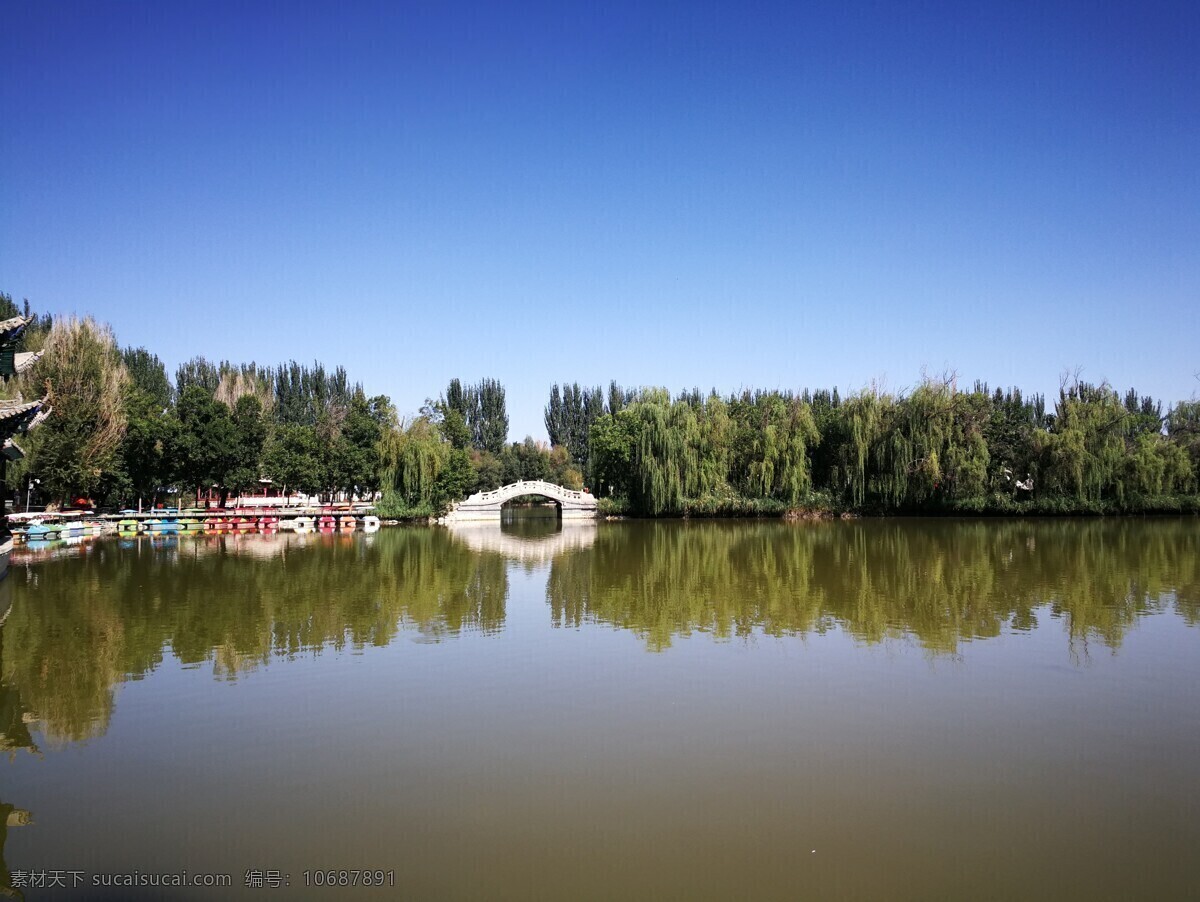 甘肃蓝 酒泉 蓝天 绿水 泉湖 公园 自然景观 自然风景