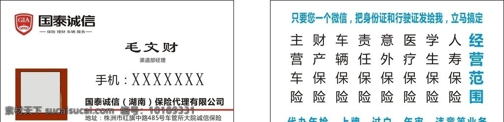 国泰诚信名片 国泰诚信 名片 保险 理财 汽车保险 车险 插画 名片卡片