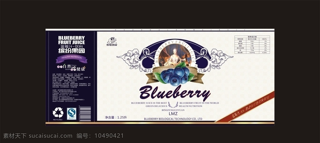 缤纷果园 蓝莓 包装 瓶贴 饮料包装 健康 包装设计