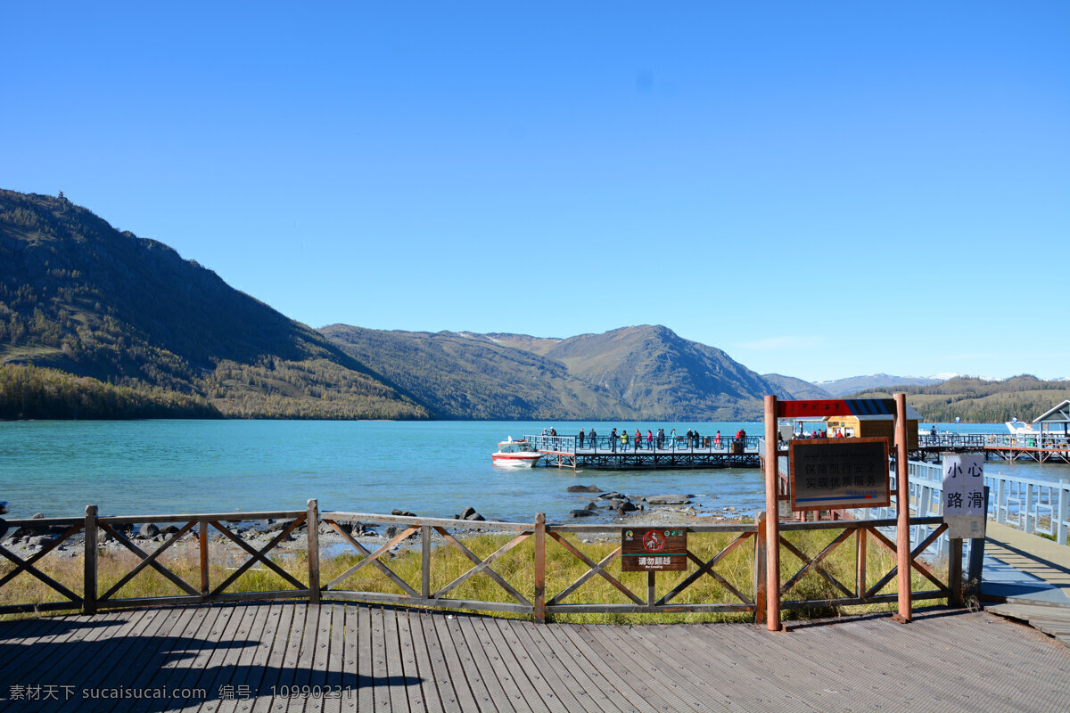 国内旅游 河流 湖水 枯木 蓝天 流水 旅游摄影 青草 喀 纳斯 喀纳斯 新疆 喀纳斯湖 秋天 雪山 针叶林 树林 山脉 阳光 枯草 松树 石头 游客 游艇 栈道 观赏台 新疆旅游 风景 生活 旅游餐饮