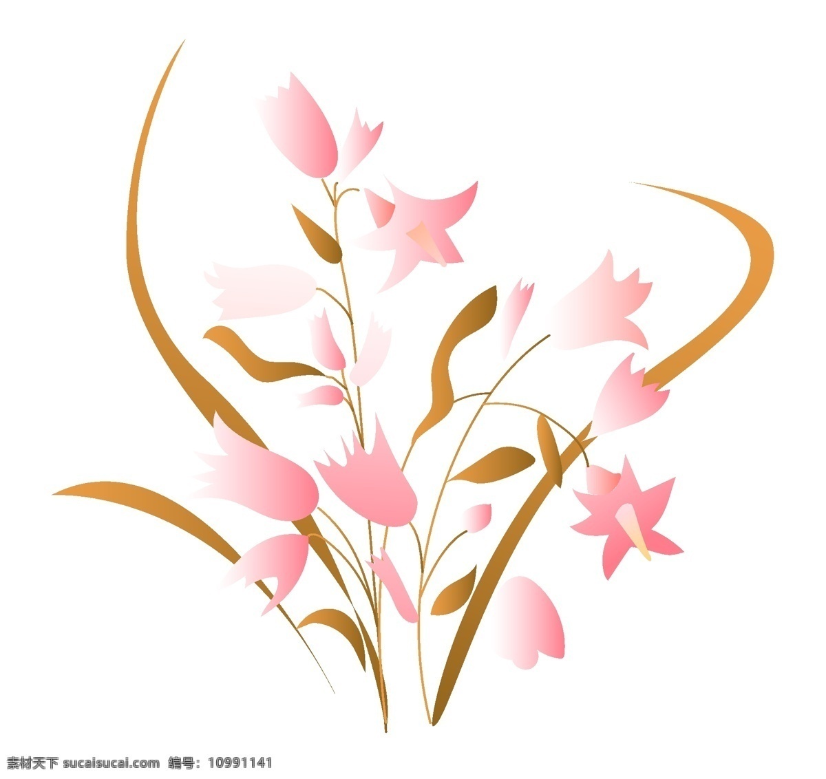 粉色 花朵 花 藤 插图 金色叶子 唯美花藤 粉色花朵 花藤 漂亮 插画 美丽花藤