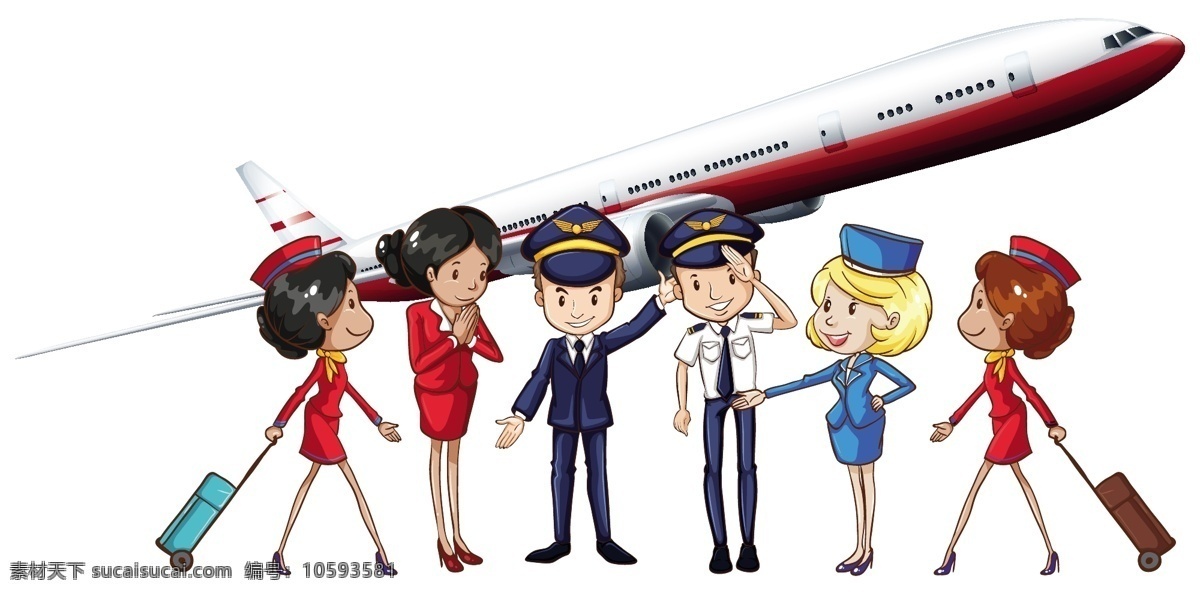 卡通 航空 乘务员 航空乘务员 职员 飞行员 人物 男人 女人 人物素材 矢量人物 卡通设计