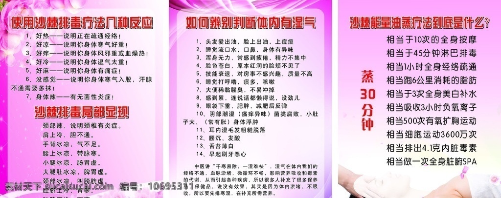 沙棘疗法 沙棘 能量油 蒸疗法 美容 养生 粉色 美女 美容养生 排毒 沙棘养生 身体 排寒 疗法 好转反应 室内广告设计