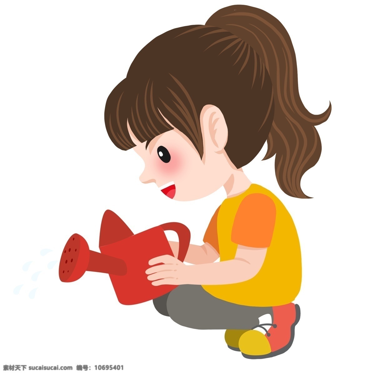 浇水 可爱 小女孩 商用 元素 卡通 女孩 人物 插画 浇花 儿童