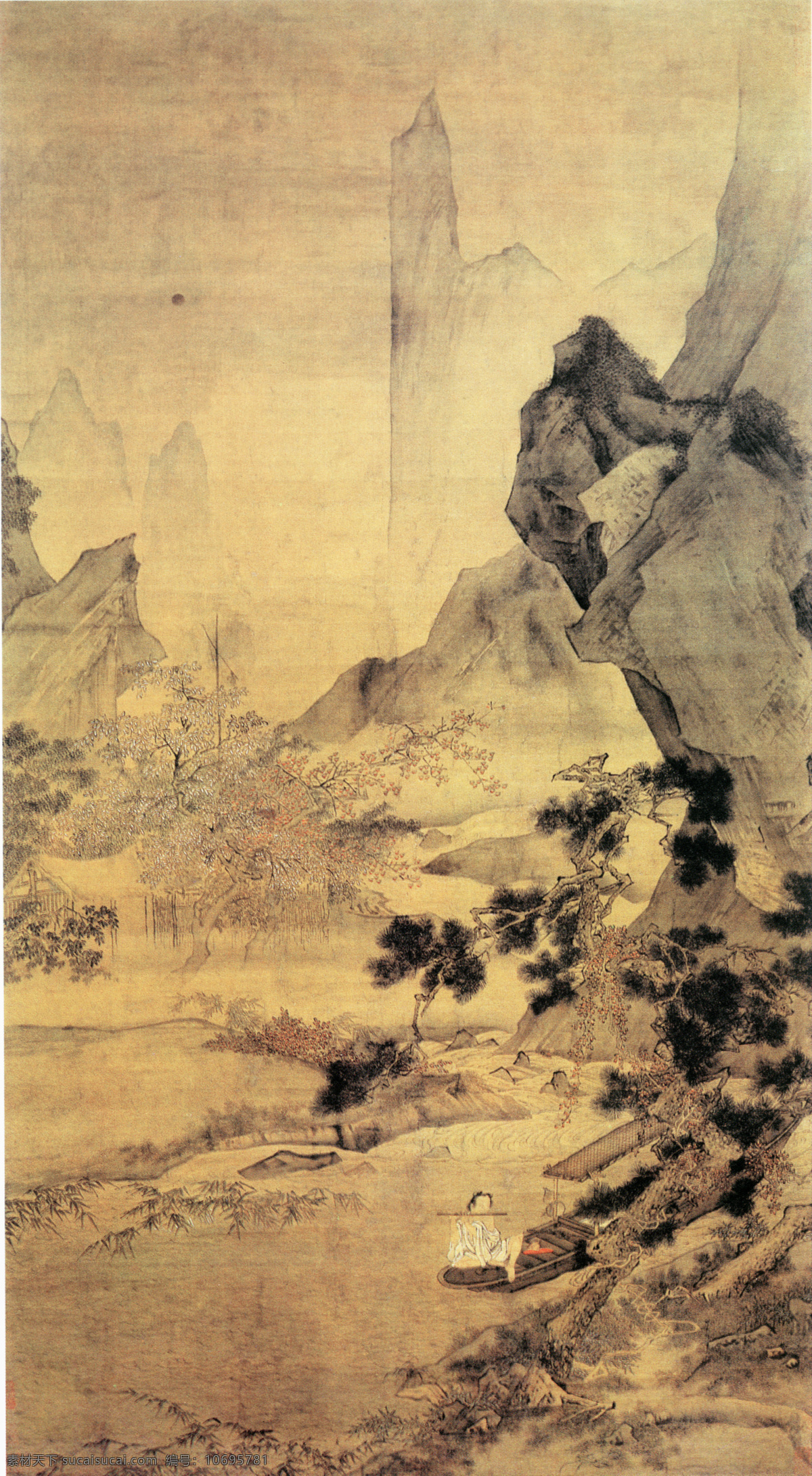山水 名画 书画 松溪 横笛 图 古画 山水画 书画真迹 中国水墨画 松溪横笛图 名家仇英 文化艺术