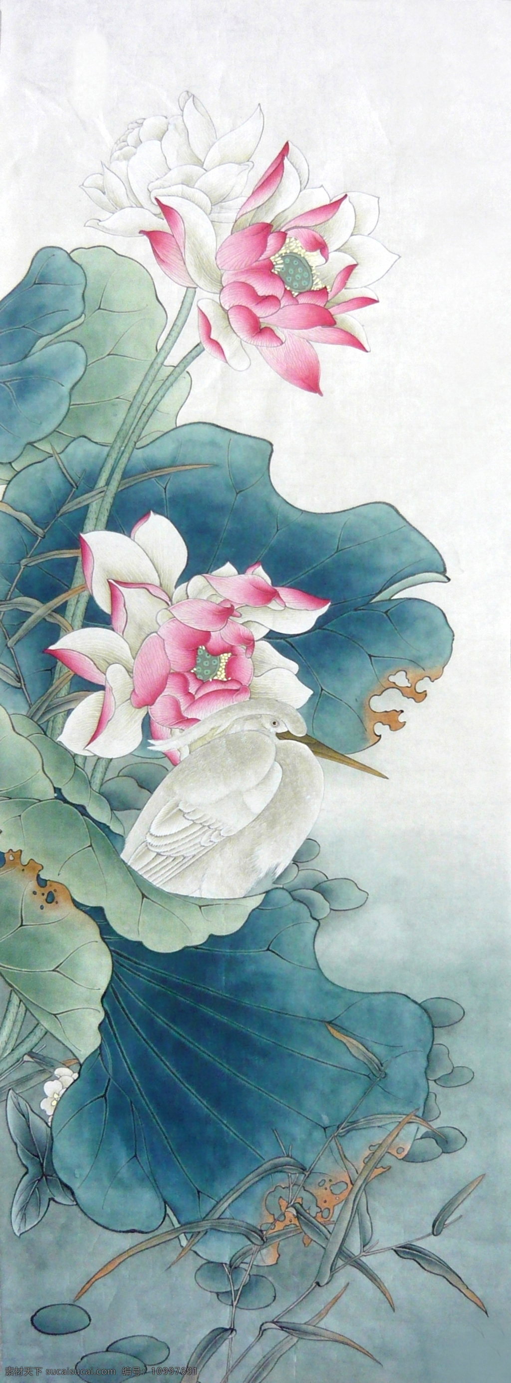 工笔荷花 工笔画 国画 中国画 工笔彩墨画 彩墨工笔画 书法 大师作品 风景画 荷花 植物 荷叶 绘画书法 文化艺术