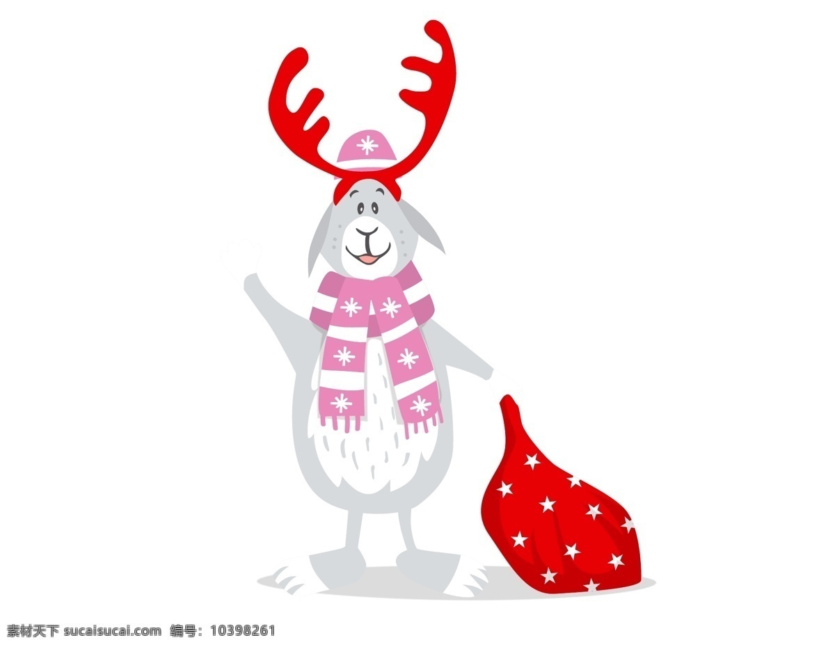 卡通 圣诞 小 兔子 元素 小清新 冬季 雪花 喜庆 圣诞节 手绘 灰色小兔子 鹿角 ai元素 矢量元素