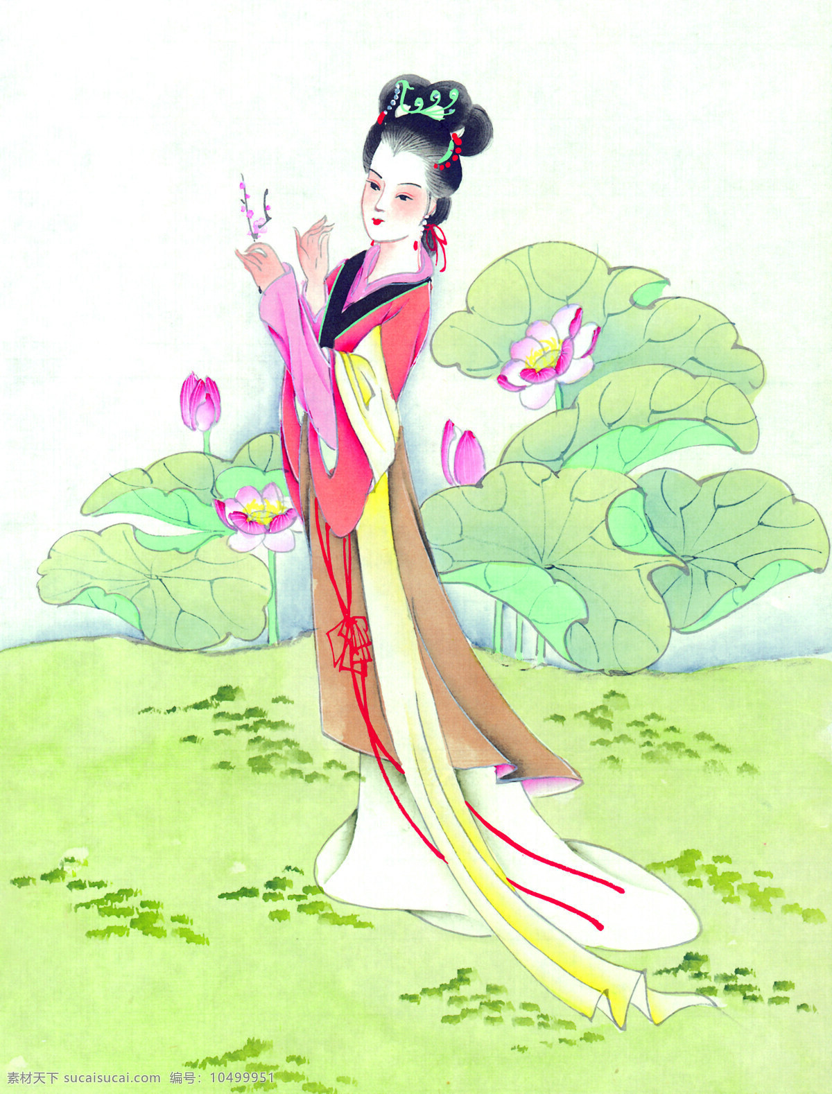 莲花 古代 美女图片 水墨画 名画 水墨花卉植物 国画 中国画 绘画艺术 装饰画 挂画 书画文字 文化艺术