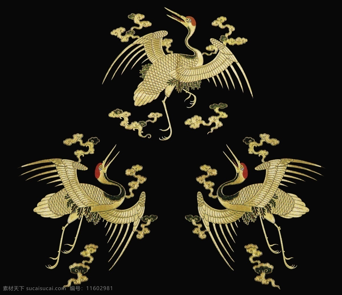 中式 元素 布纹 贴图 三 只 仙鹤 花纹 背景墙 黑金花纹图