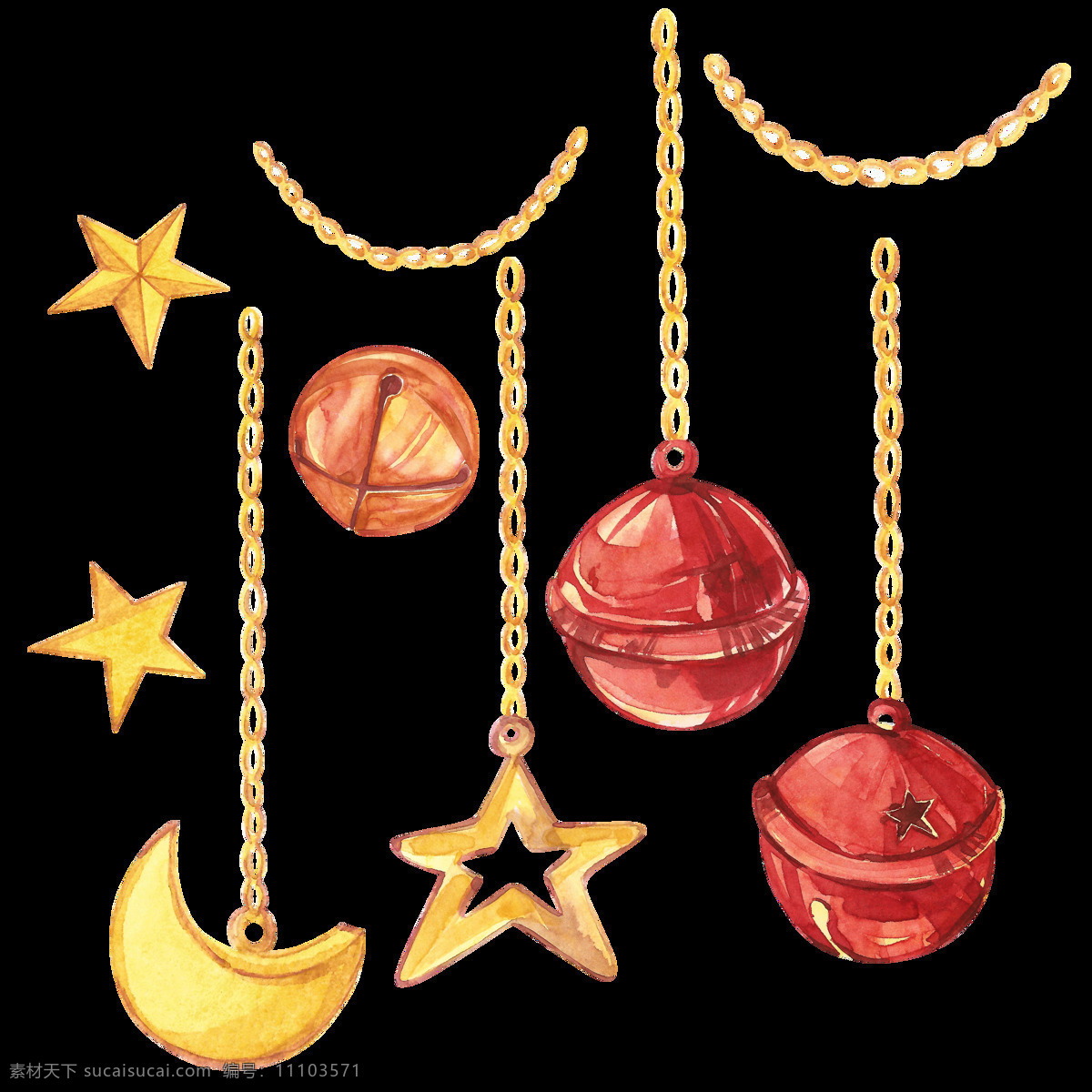 手绘 圣诞 装饰 小 物件 透明 铃铛节日 免扣素材 透明素材 星星 月亮 装饰图片
