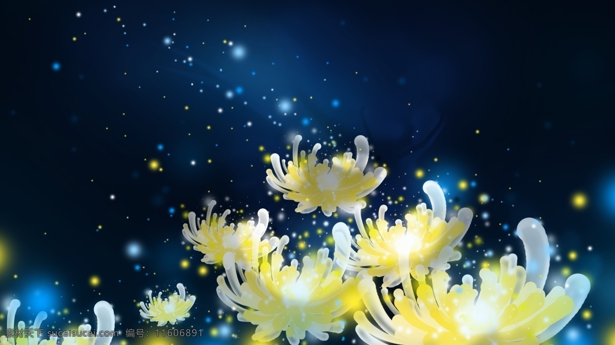 美丽 盛开 花朵 广告 背景 广告背景 清新 星星 菊花 深蓝色 美光 手绘
