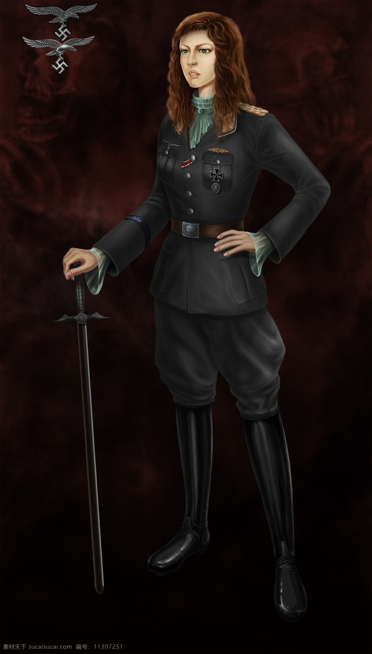 二战德国军官 德国 女军人 鹰徽 二战 空军制服 黑色