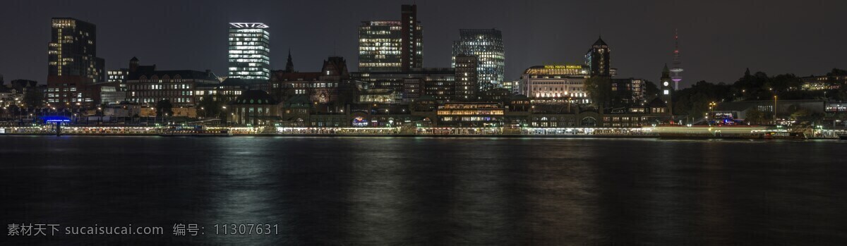 河畔 欧洲 城市 河流 天空 晚上 建筑 灯光 水面 三联画 旅游摄影 国外旅游