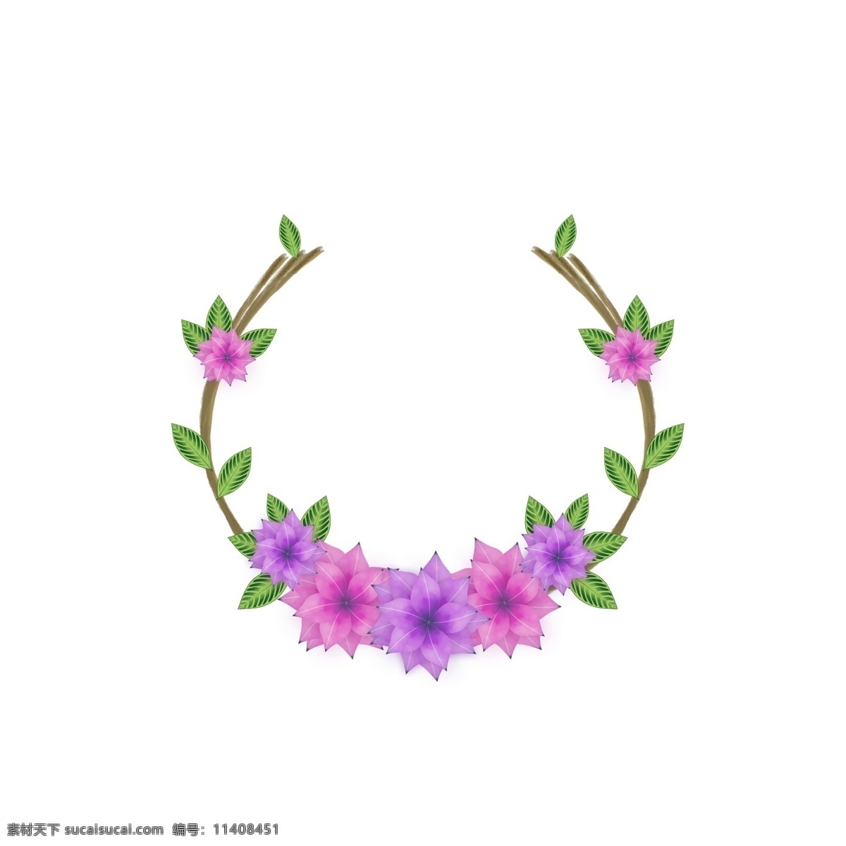 精致 手绘 水墨 纹理 u 型 花卉 植物 边框 元素 花朵 叶子 藤条 水彩 水墨纹理 u型