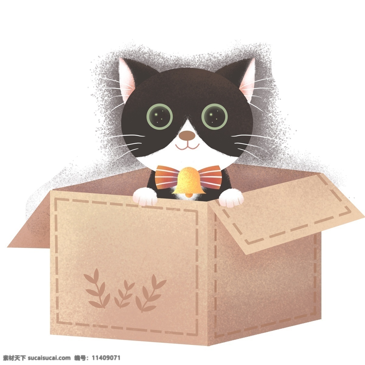 呆 萌 盒子 里 小猫 插画 元素 卡通 猫咪 动物 呆萌 开 萌宠