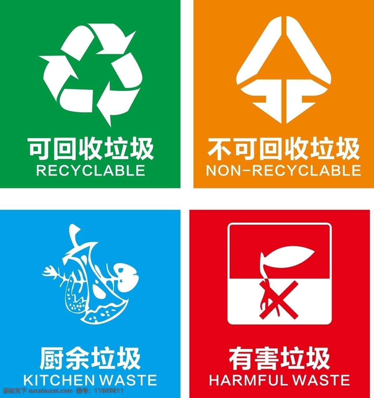 垃圾标识 可回收垃圾 不可回收垃圾 有害垃圾 厨余垃圾 垃圾
