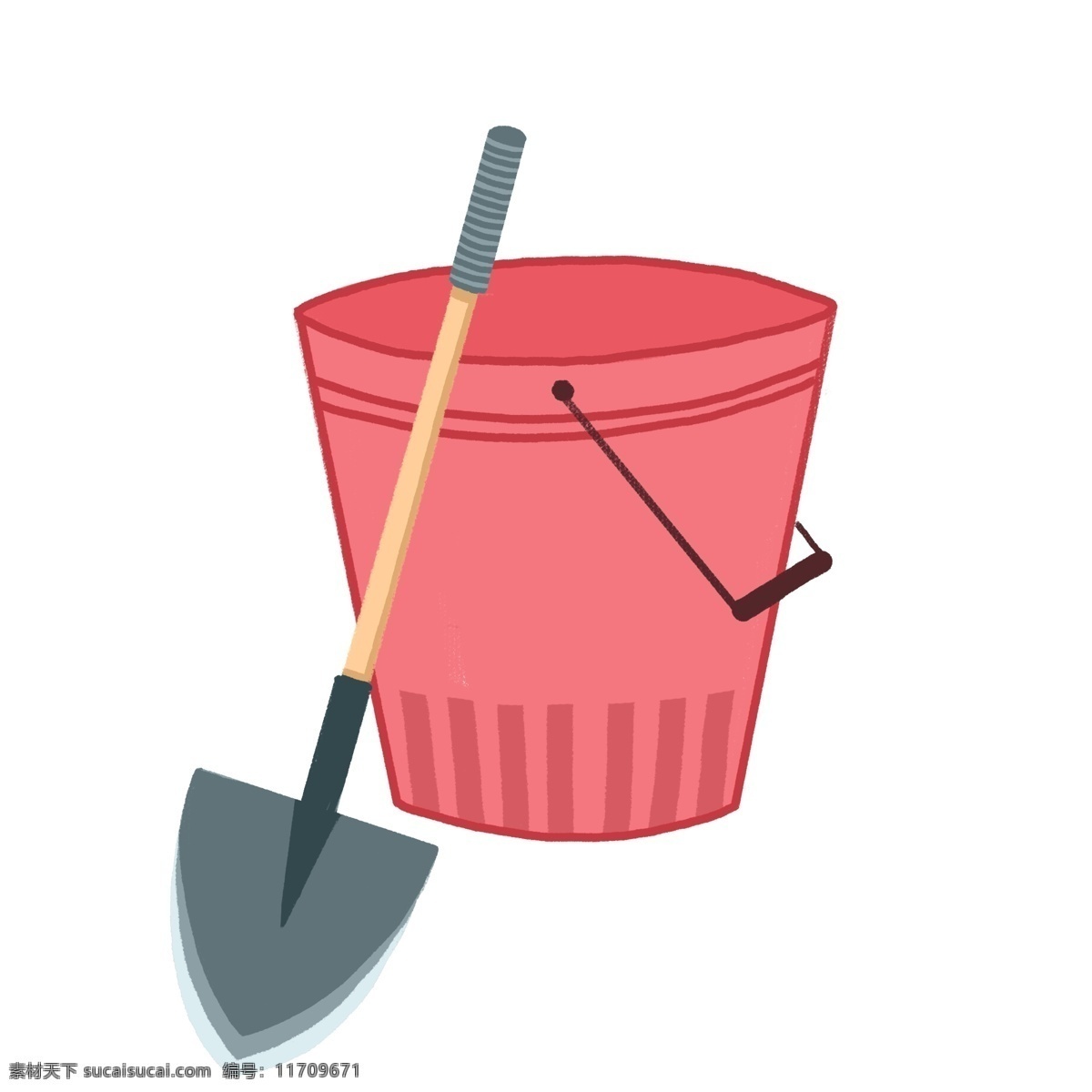 卡通 水桶 铁锹 简约 插画 园艺工具 植树节
