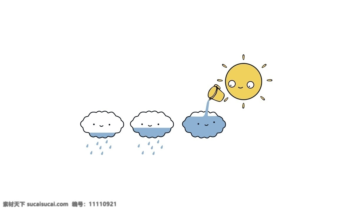 太阳浇水图片 太阳 浇水 云朵 治愈系 下雨 ps分层 源文件 卡通 分层