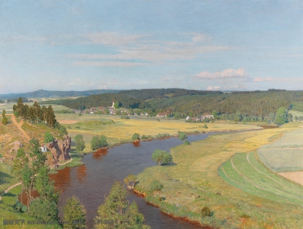 托马斯183 莱特纳作品 奥地利画家 塔亚平原 奥地利地名 平原 小溪 贯穿而过 19世纪油画 油画 文化艺术 绘画书法