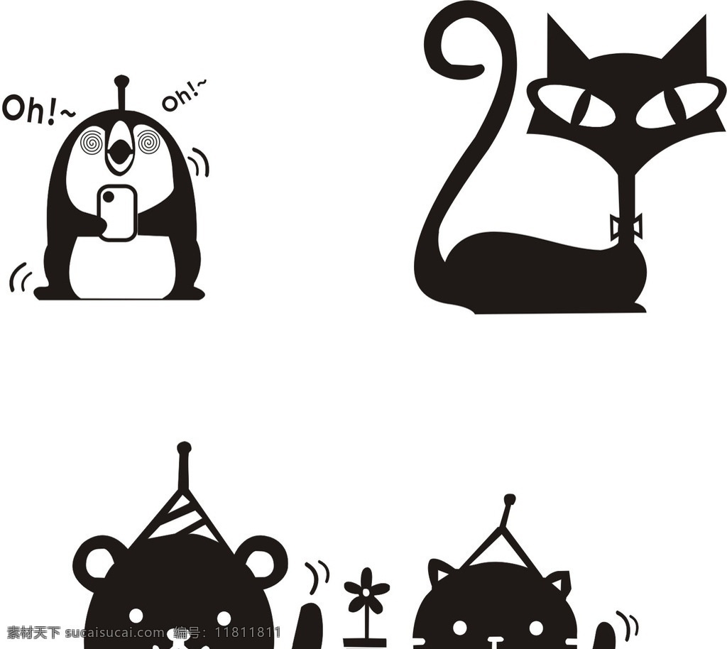 动物标识 科技标识 企鹅 猫咪 标志图标 其他图标