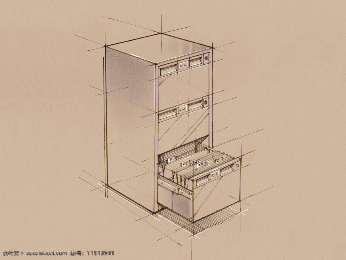 手绘 文件柜 羊皮纸 办公用品 纯色 线条设计 插画集