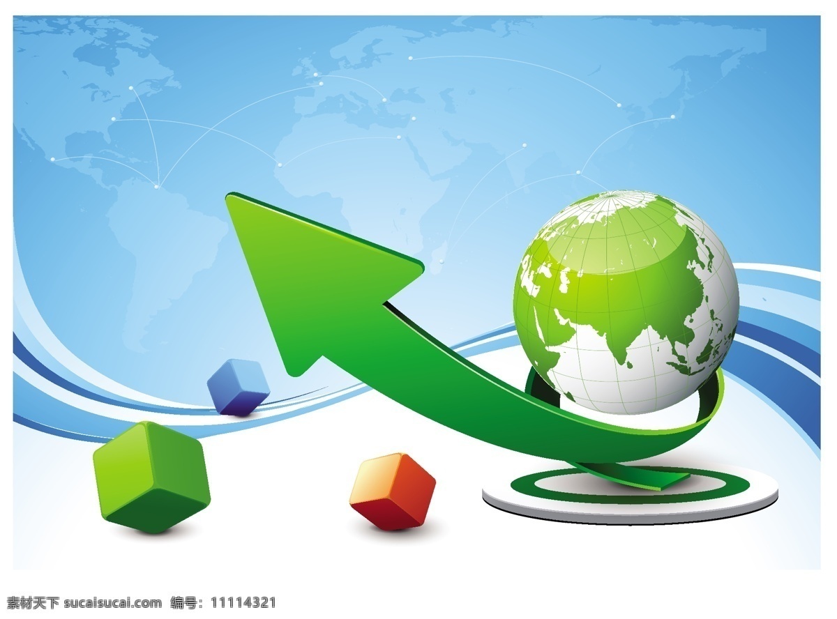 d 全球 商业 背景 图案 绿色箭头 方格 盒子 地球 白色