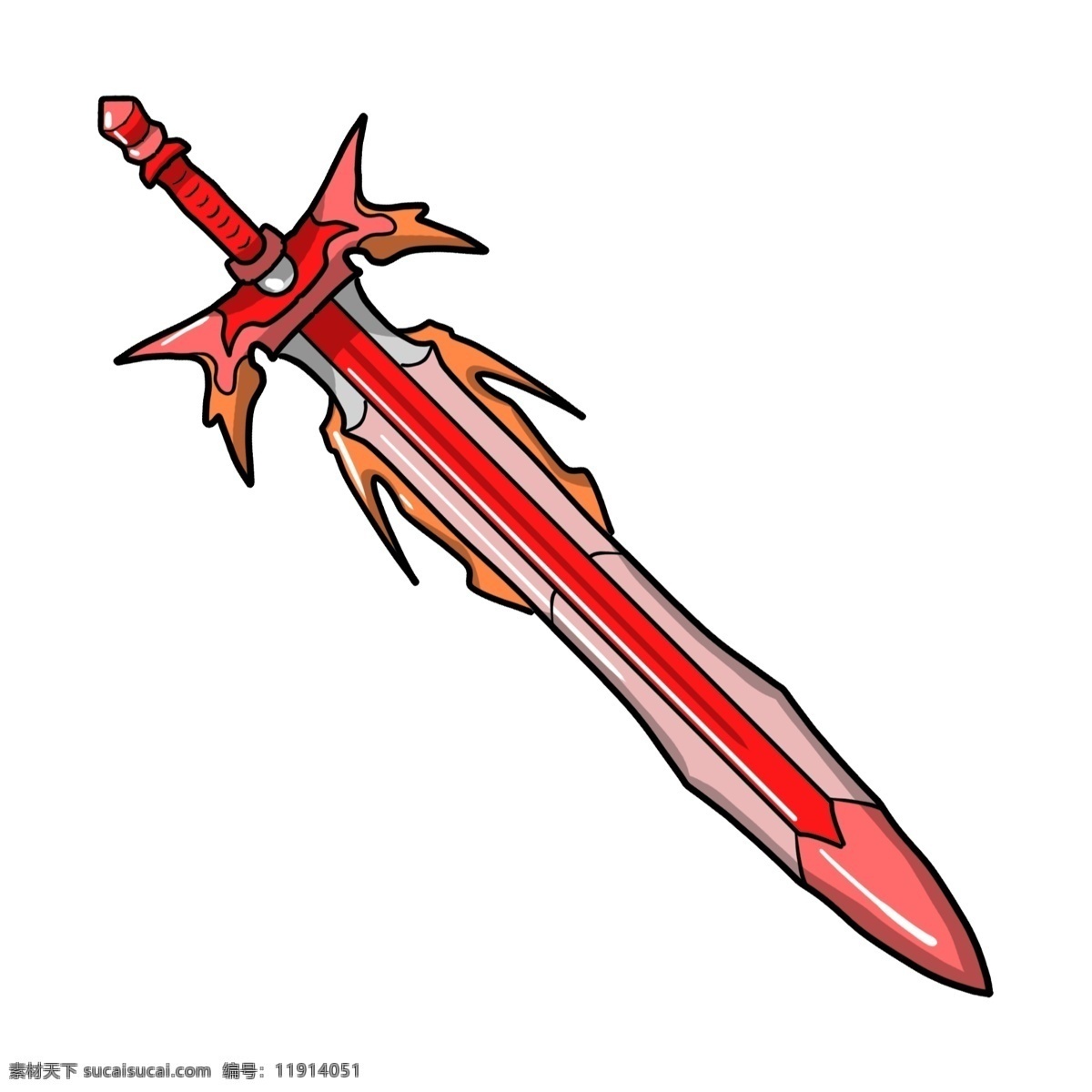 卡通 红色 装饰 长剑 装饰仙剑 重剑 古风古剑 红色花纹宝剑 兵器 利器 武器 卡通刀剑 游戏道具