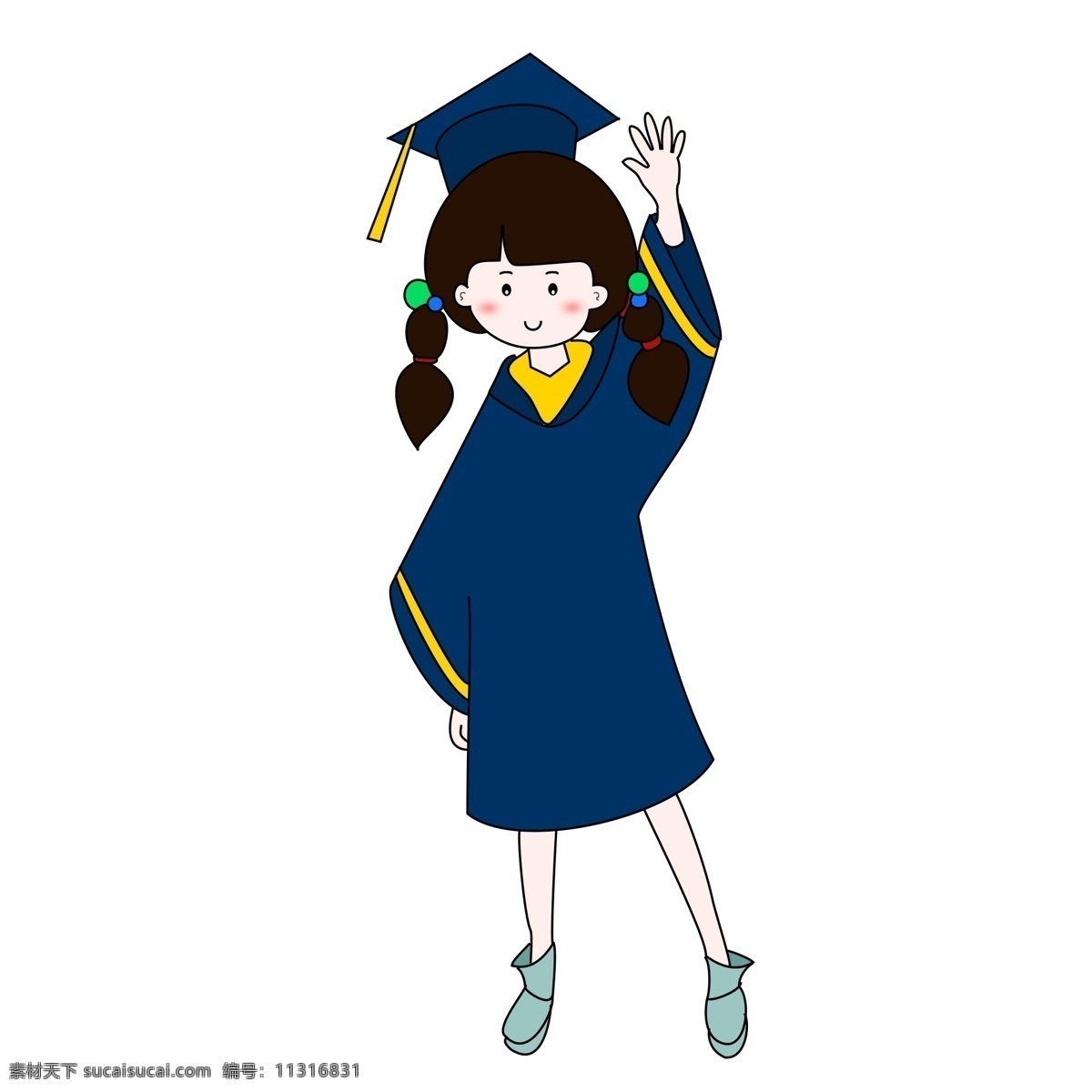快乐 毕业 季 女孩 矢量图 毕业季 女博士 博士服装 服饰 可爱女孩 黄色 戴帽子的女孩 蓝色 麻花辫 渊博