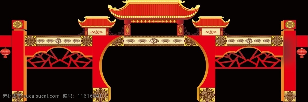 中国风 古典 传统纹样 屋顶 异形门头 异形展板 中国红 喜庆门头