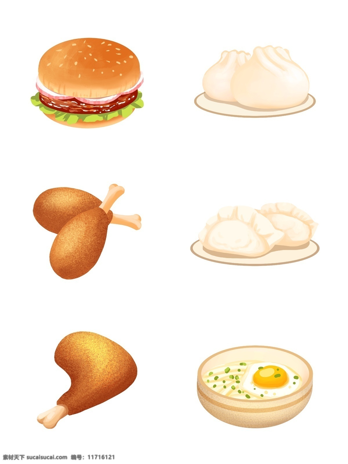 手绘 卡通 快餐 美食 图标 中餐 西餐 面点 鸡腿 装饰图案 美食图标