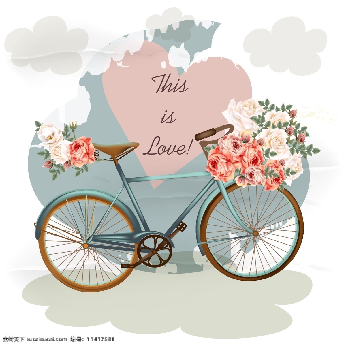 时尚 浪漫 节日 自行车 插画 爱情 玫瑰