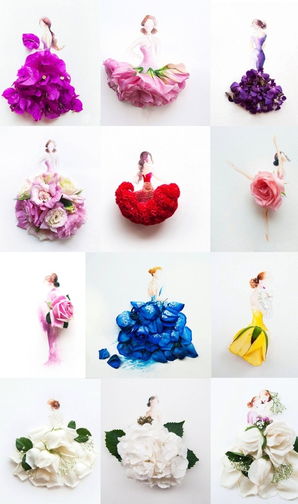 水彩花卉人物 水彩 花卉 人物 裙子 花瓣