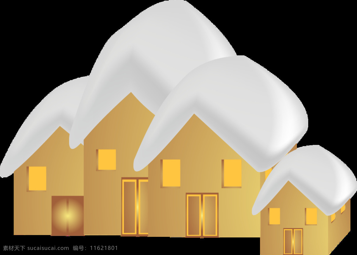 卡通房屋元素 手绘 卡通房屋 积雪 冬季 免扣 透明元素