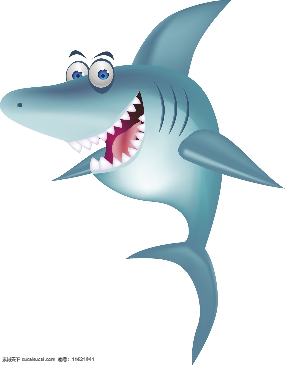 动画鲨鱼 鲨鱼 鱼类 海洋生物 水中生物 生物世界 矢量素材 白色