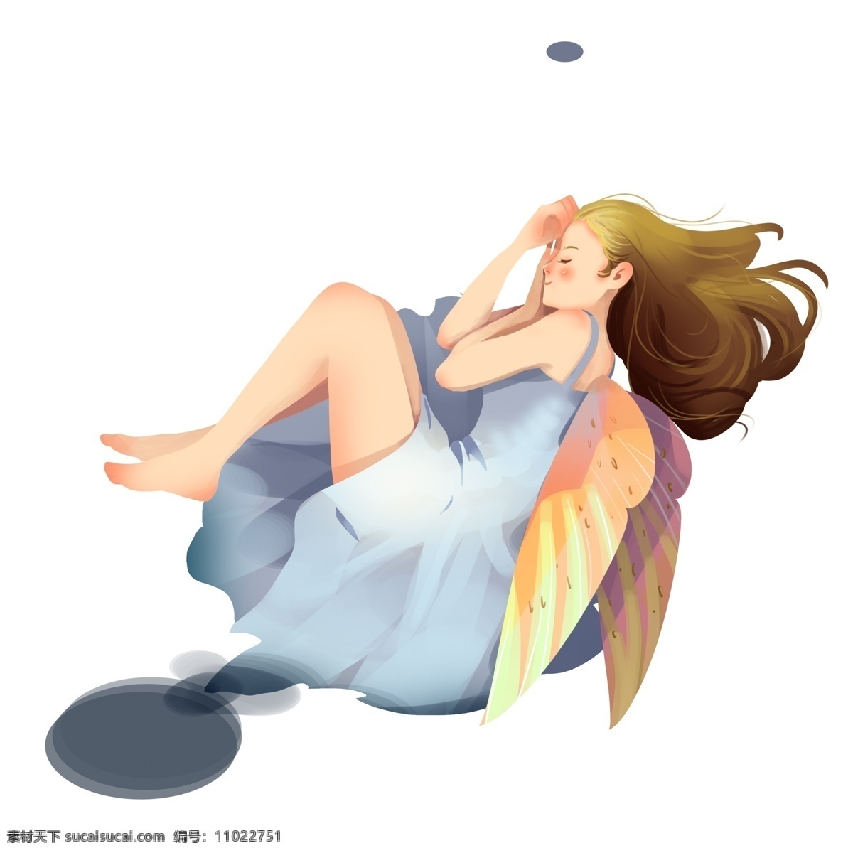梦幻 清新 戴 翅膀 女孩 卡通 可爱 插画 童话 人物