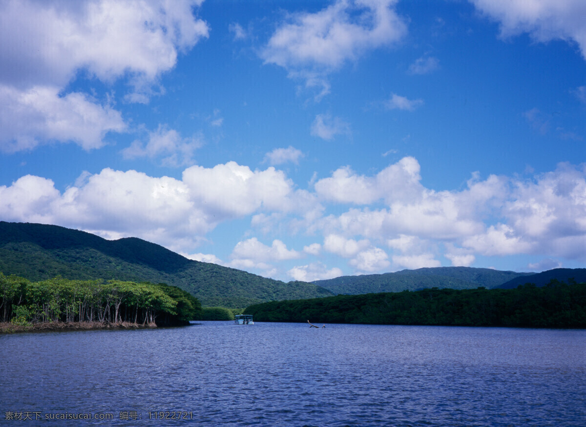 山水风景 湖水 山峦 树林 天空 家居装饰素材 山水风景画