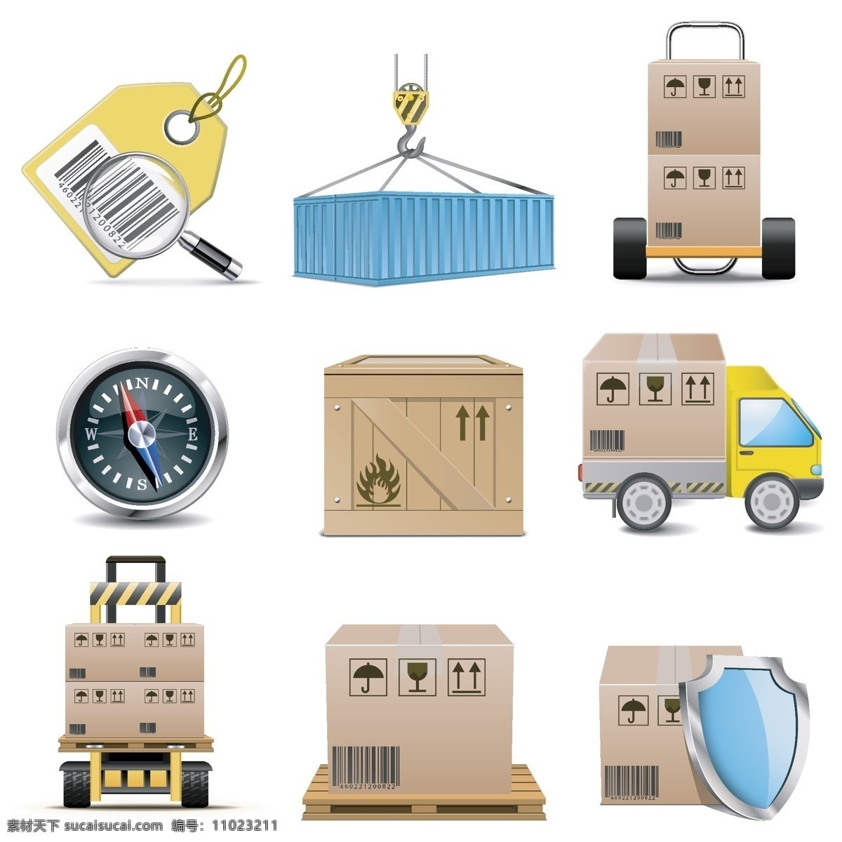 货运物流图标 货运 物流 图标 模板下载 集装箱 纸箱 货车 物流运输 盾牌 指南针 交通工具 现代科技 矢量素材 白色