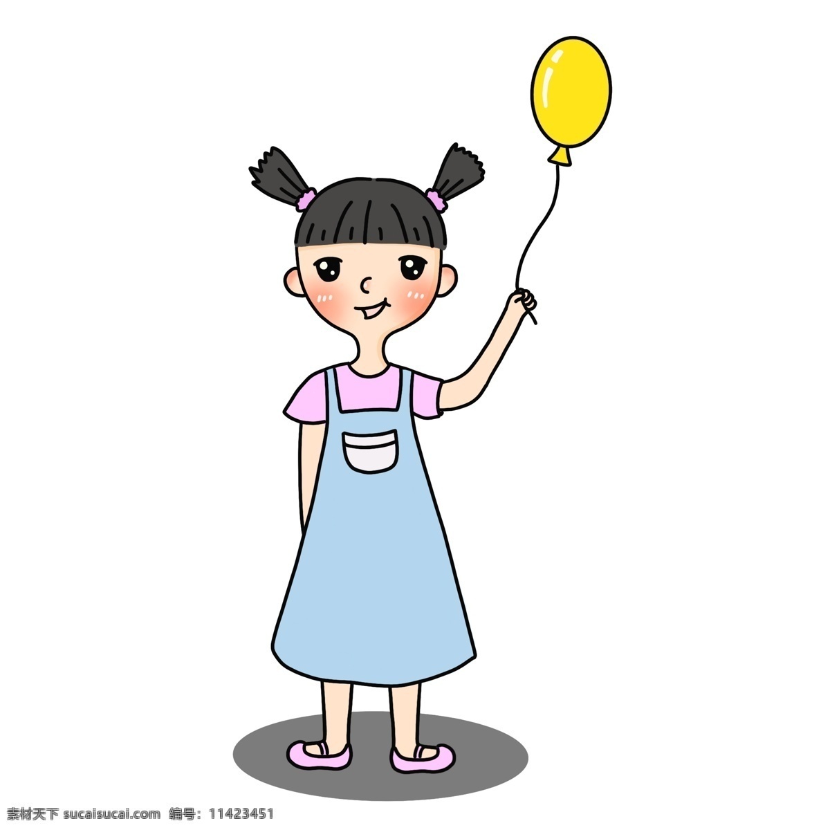 可爱 儿童节 气球 儿童 手绘 卡通可爱 背带裙 黄色 萌 女孩