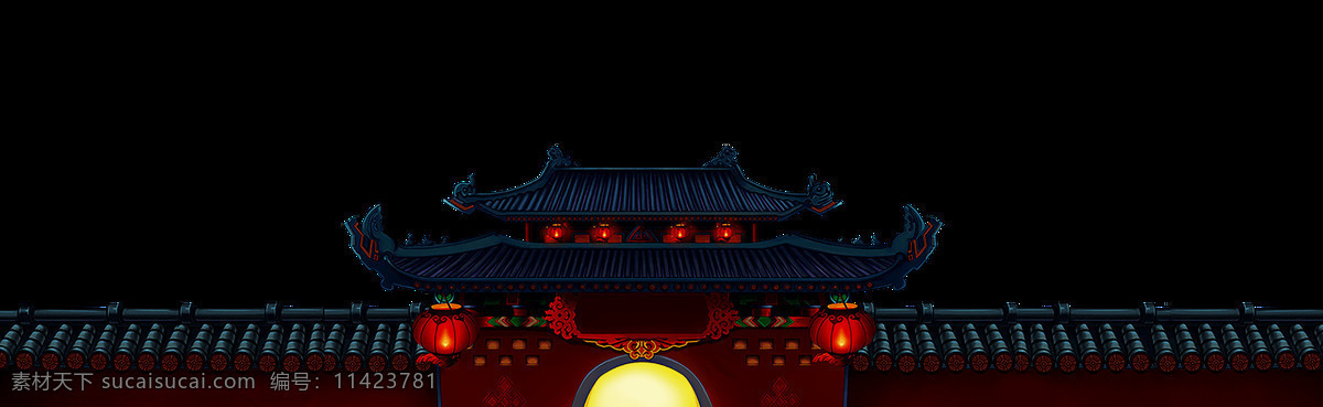 手绘 卡通 城楼 装饰 灯笼 古典 中国风