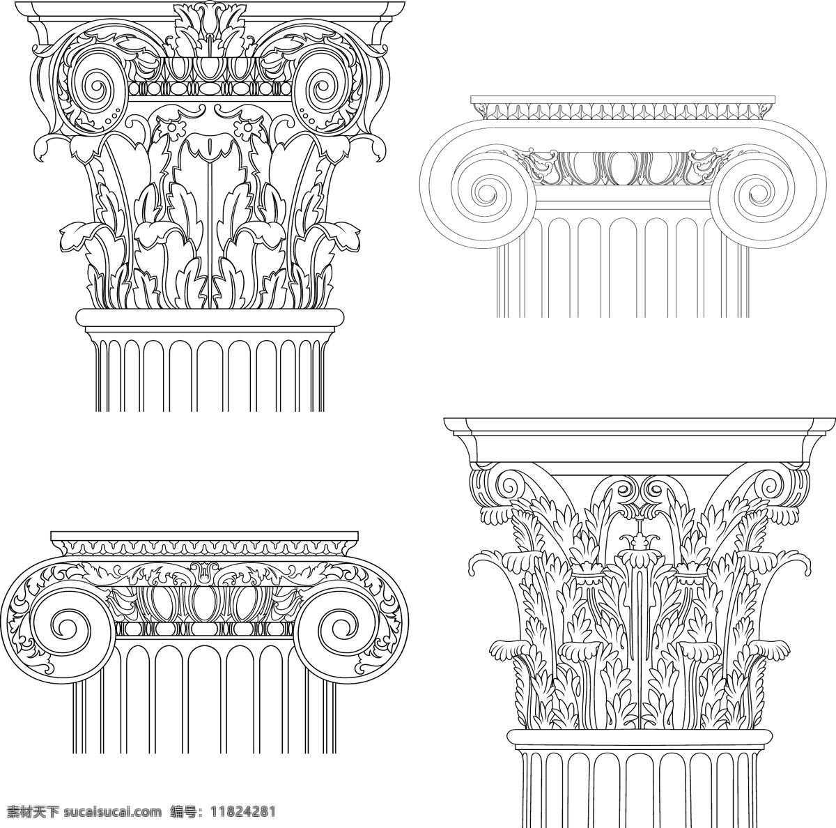 装饰 精美 图案 罗马柱 精美图案 柱子 建筑 生活百科 矢量素材 白色