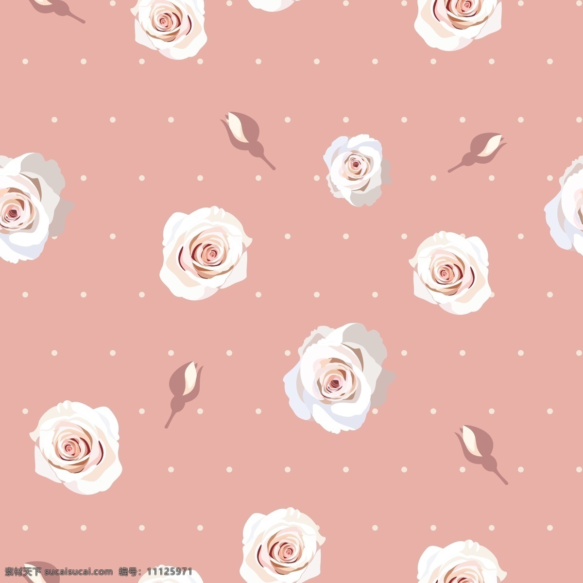 白色 波 点 花朵 纹理 图案 矢量 背景 白色波点 粉色花朵 玫瑰花 粉红色 海报背景 无缝背景